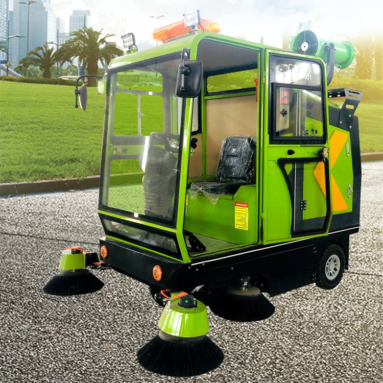Renhe Machinery—Small Electric Sanitation Floor Sweeper, Ride-on Road Sweeper with Mist Cannon for D